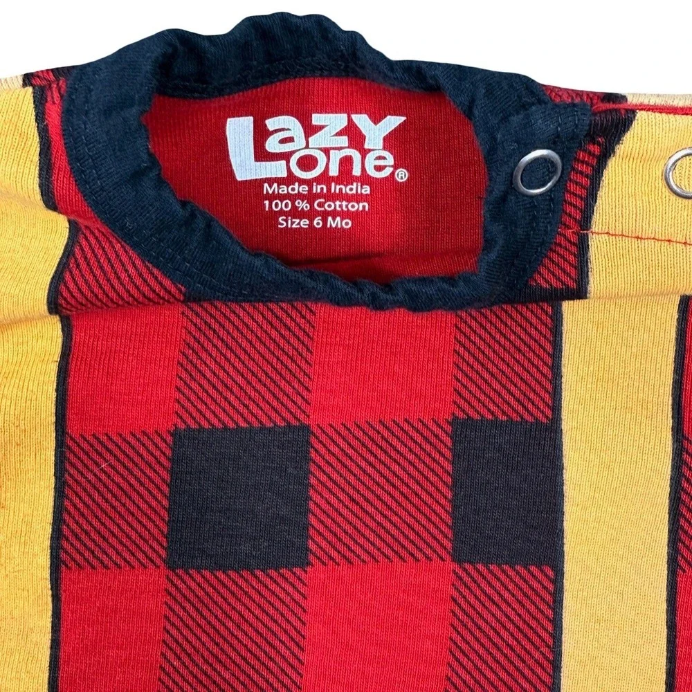 Lazy One Baby Creeper Bodysuit 6M Red Plaid Lumberjack Costume Suspenders Belt